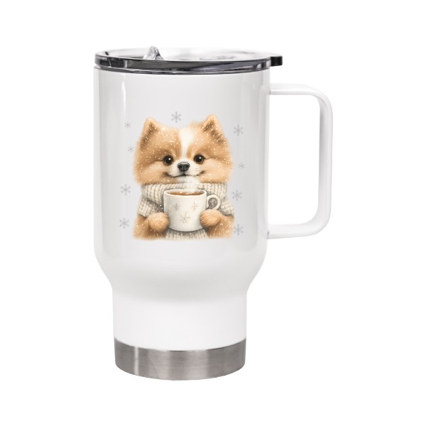 Hrnek velký bílý s potiskem Vánoční roztomilý pomeranian